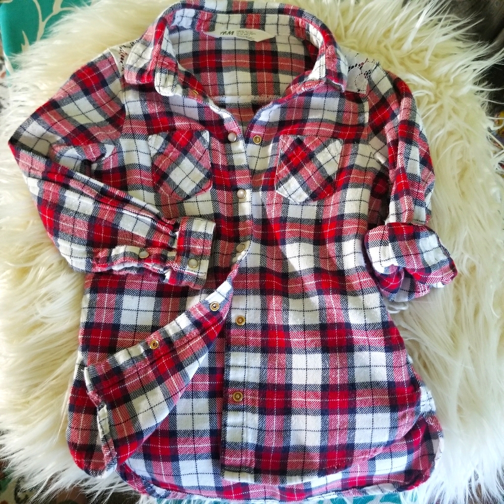 H&M Toddler Girl Flannel Shirt 2-3Y Red/Blue/White